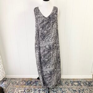 VTG Sz L? Phool Reversible Maxi Dress Grey Tiger Leopard Print Rayon Sleeveless